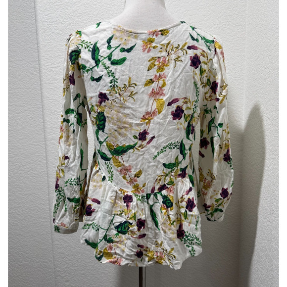 Womens Lucky Brand Floral Flowy Top Size S Small Tie Front Viscose 3/4 Sleeve - Picture 4 of 9